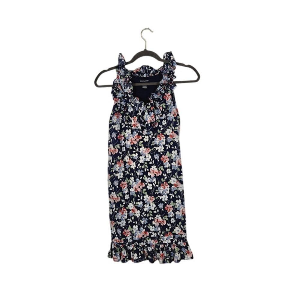 Ralph Lauren Girls Floral Dress Size 14 Blue Ruffle Cotton Lined Sleeveless